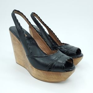Alaia Leather Wooden Platform Slingback Wedge 6.5